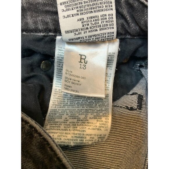 R13 Black Denim Boy Skinny Cropped Jeans $365, Size 24 - Picture 9 of 10